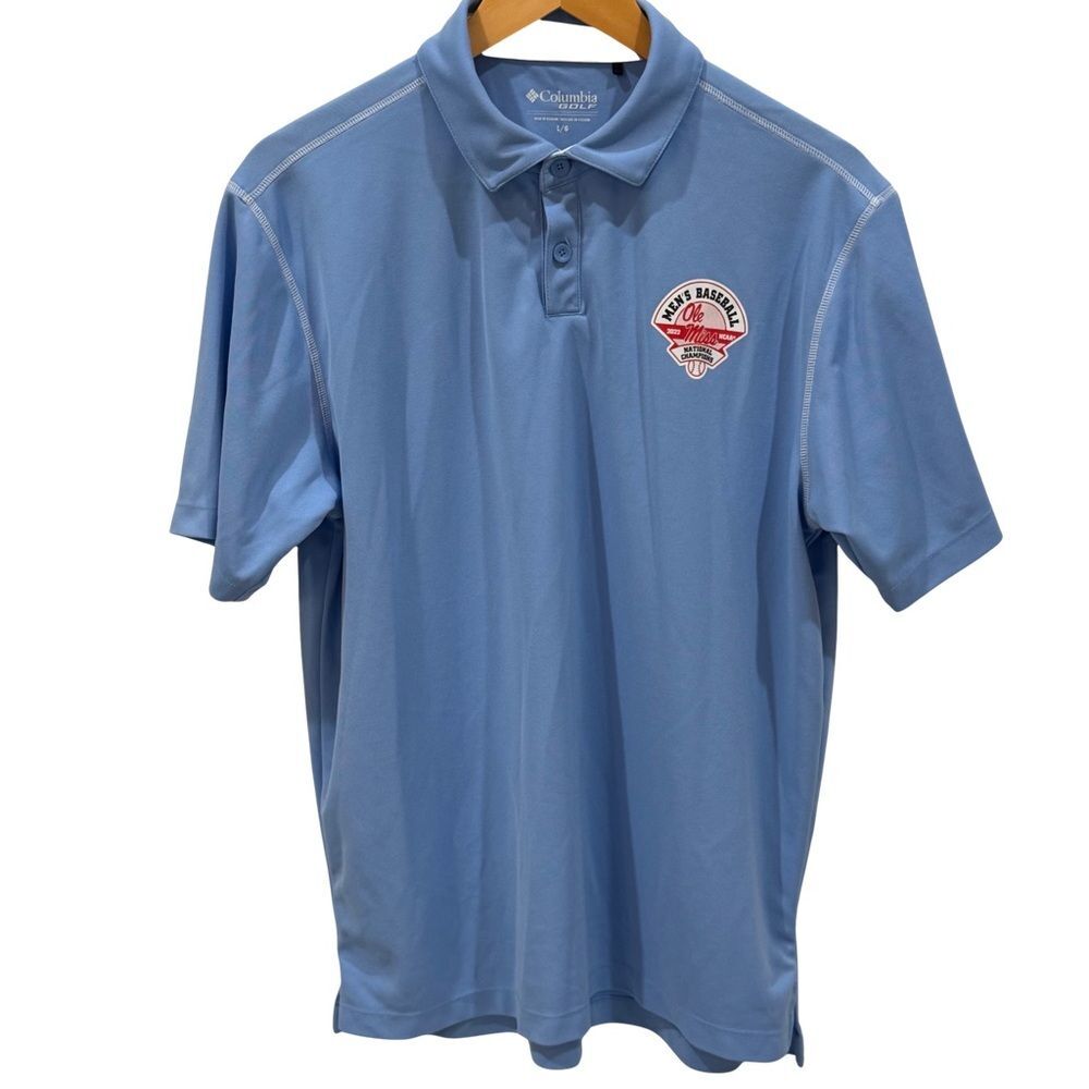 Columbia Golf Ole Miss 2022 National Champions Polo Shirt Omni-Wick L Blue - Picture 1 of 9